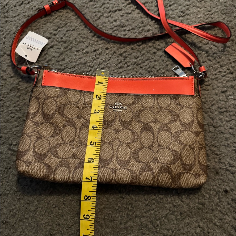 Coach Brown and Red Crossbody Bag with Signature Monogram